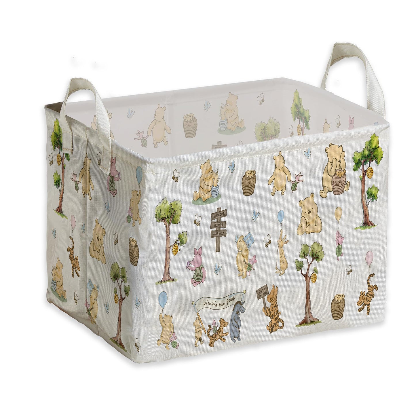 ZsaTuiy Winnie Storage Nursery Basket,Large squarecanvas Laundry Hamper WithWinnie baby Stuff A Waterproof PECoating, Foldable, Bathroom and Bedroom SetClothes ,Toys Bin, Baby Nursery HamperDecor