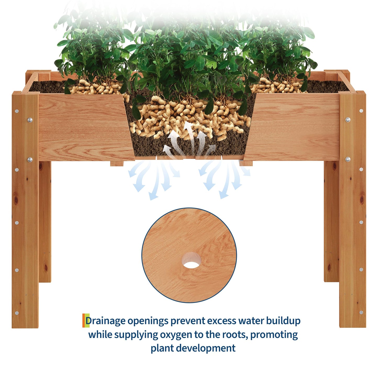 48x24x30IN Wooden Raised Garden Bed with Legs, Elevated Reinforced Large Planter Box for Vegetable Flower Herb Outdoor, Standing Growing Bed forGardening/Backyard/Patio/Balcony, Liner Included