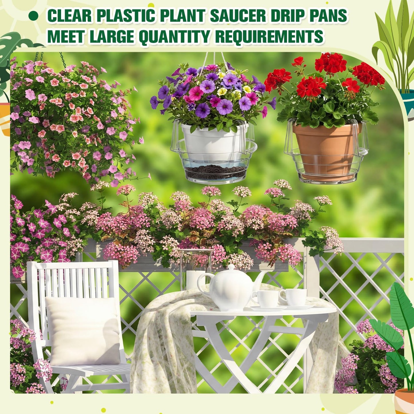 Tandefio 30 Pcs Eight-inch Hanging Plant Water Catcher Tray Bulk, Plastic Clear Plant Saucer Drip Pans Hanging Basket Water Catcher for Indoor Outdoor Basket Flower Pot