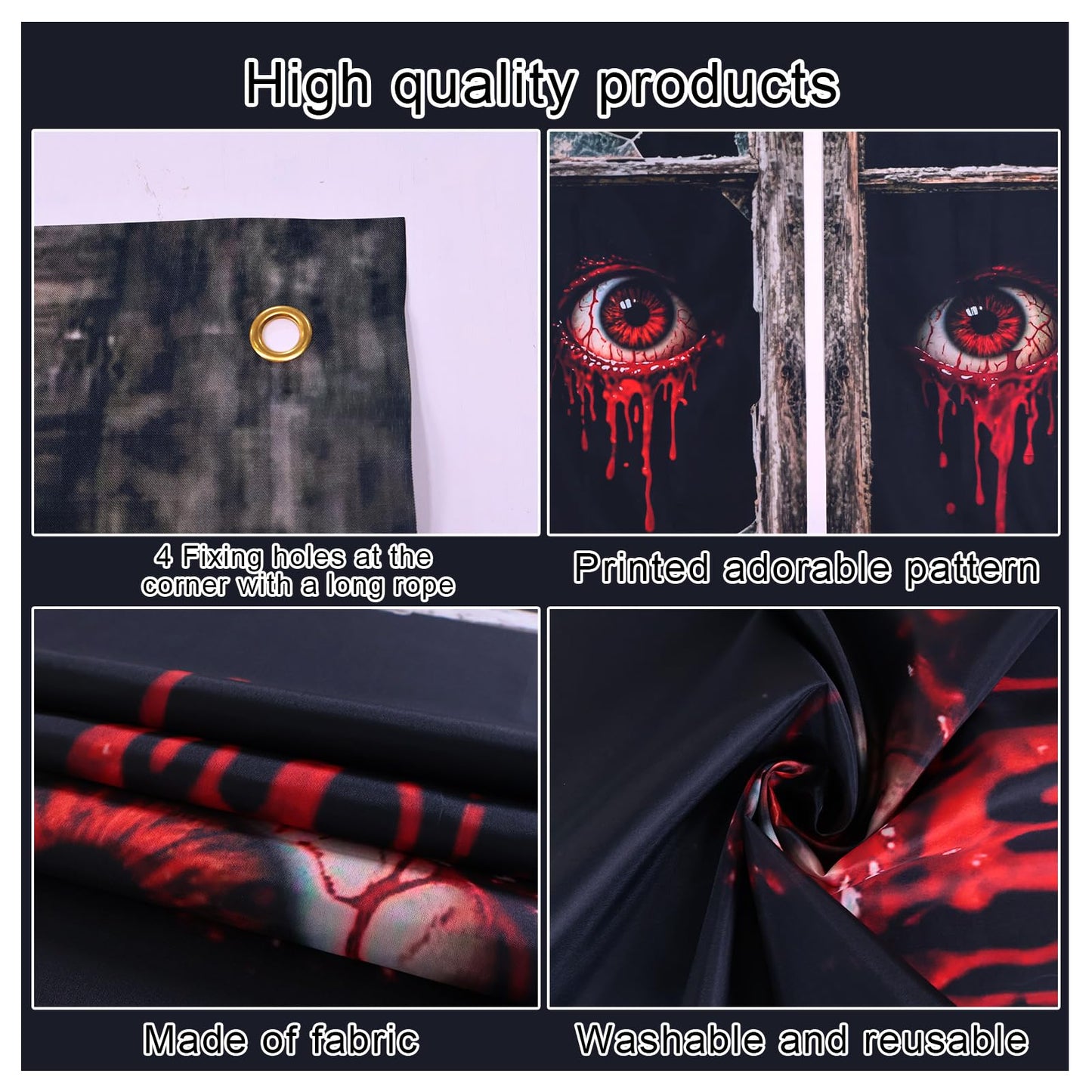 Roetyce Halloween Window Decorations, 2PCS Halloween Curtain Banner, Scary Window Clings Door Cover Indoor Outdoor 59 x 27.5 Inch, Horror Party Wall Poster
