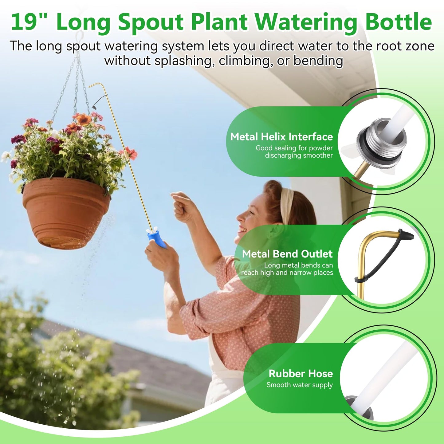 Squeeze Bottle for Hanging Plants, 19" Long Spout Plant Watering Bottle, Easy Squeeze Indoor/Outdoor Watering Can Alternative, Precise Sprinkling for Hanging Baskets, Houseplants(Blue,8 oz,1 Pack)