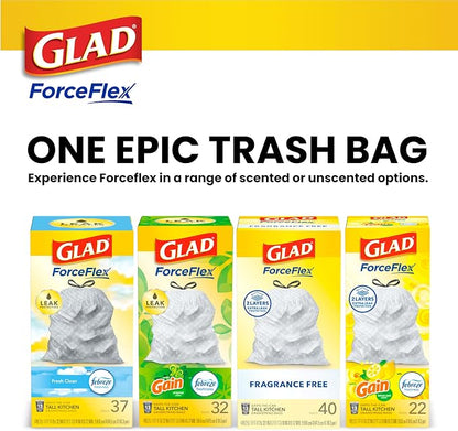Glad ForceFlex Tall Kitchen Drawstring Trash Bags,13 Gal,Fragrance Free,110 Ct (Package May Vary),(Pack of 3)