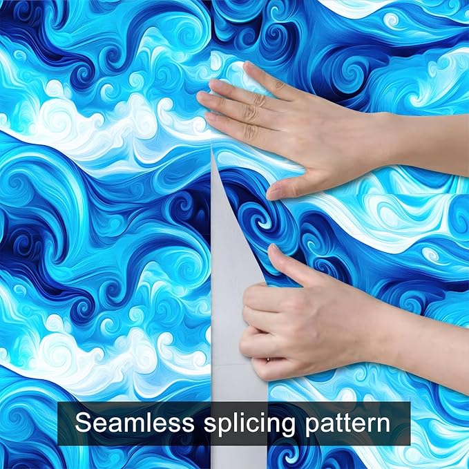 HOMETITUTE Artistic Blue Swirl Wave Pattern Wallpaper Peel and Stick Contact
