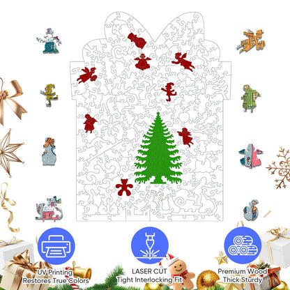 Mocfesk Winter Wooden Puzzles for Adults and Kids, 205 Pieces Holiday Snow Building Jigsaw Puzzles, Unique Shaped Christmas Wood Puzzles Gifts for Grandkids, Family Game Home Decor 9.4'' x 12.2''