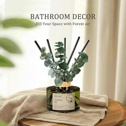 Airkeep Reed Diffuser Set with 6.76 fl oz Jasmine Lily Scent Essential Oils and 3 Leaves & 8 Diffuser Sticks,Bathroom Shelf Decor & Air Freshener, House Bedroom Office Decor & Gifts