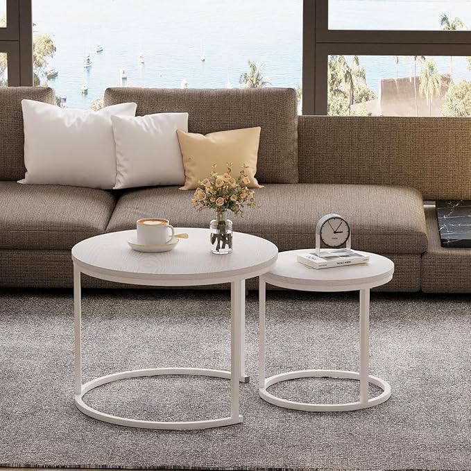 Garden 4 you Nesting Coffee Table, 23.6" Round Coffee Table Set of 2, Wooden