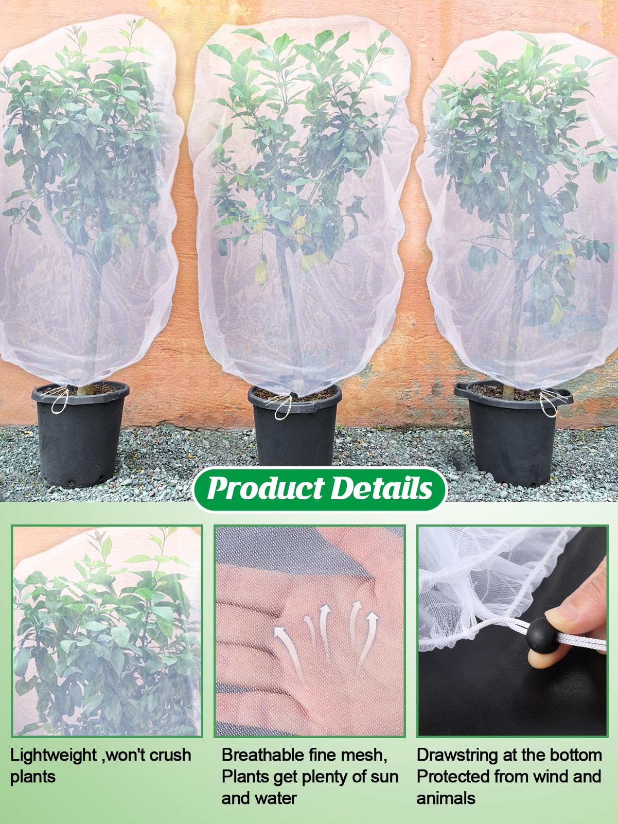 9 Pack Garden Bird Netting for Plants - 3 Size Sun Resistant Blueberry Tomato Protecting Netting with Drawstring, Fine Mesh Fruits Tree Protection Barrier for Block Squirrels Deer