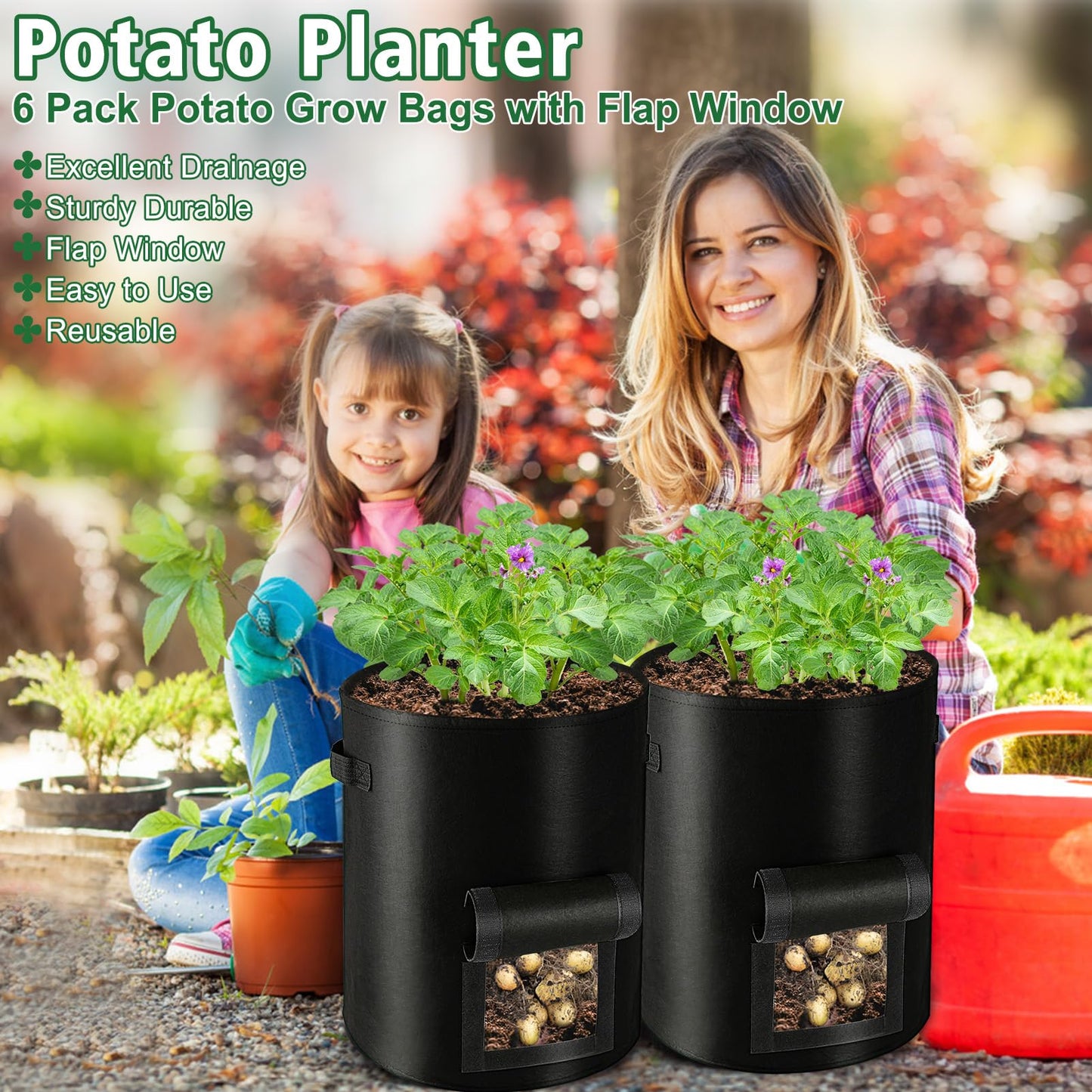 REMIAWY Potato Grow Bags, 10 Gallon 6 Pack Potato Bags for Growing Potatoes with Flap Harvest Window and Handle, Potato Planter Thickened Nonwoven Fabric Pots for Tomatoes Carrots Vegetables Fruits