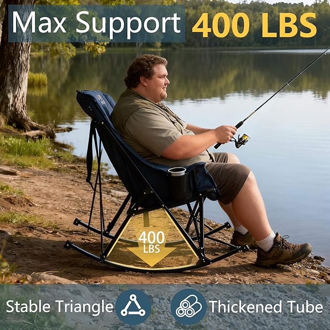 400lbs Rocking Camping Chair, Oversized Heavy Duty XL Folding Rocker