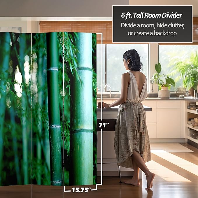 Red Lantern 6 ft. Tall Double Sided Bamboo Tree Canvas Room Divider 4 Panel 4