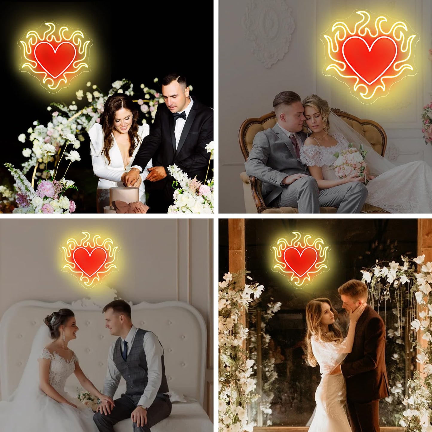 Flaming Heart Neon Sign Cool Wedding Neon Led Light Personalized Gift Idea for Her on Valentines Day, Aesthetic Heart Flame Wall Art Decor, Dark Gothic Wall Art, Birthday Gift, Witch Decor-13.8"