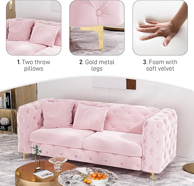 DAMAIFROM 75" Sofa Couch Mid Century Modern Velvet Couch Tufted Button Sofa