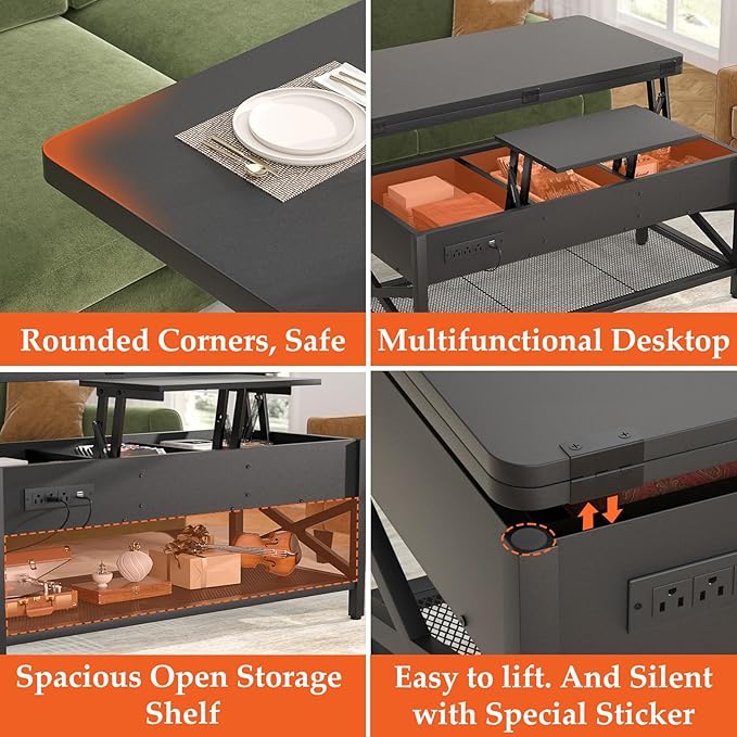 Aheaplus Coffee Table Lift Top Multi-Function Coffee Table Converts to Dining