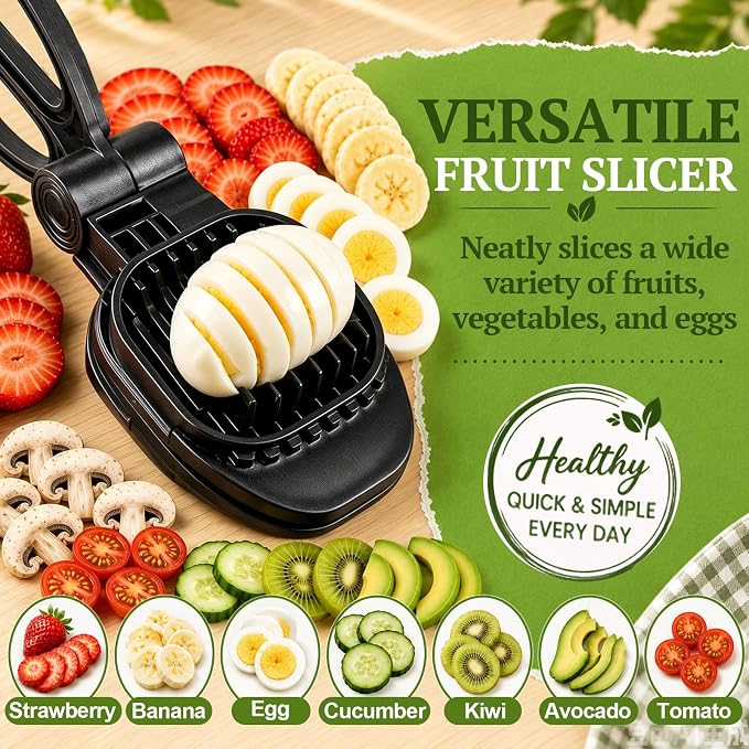 NOVANO Fruit Slicer, Egg Slicer, Black | For Hard Boiled Eggs, For Strawberry, Banana, Kiwi, Stainless Steel Blades, ABS Material, Rapid & Safe Slicing