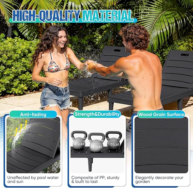 Greesum Outdoor Chaise Lounge Chair Set of 4, Waterproof 5-Position Adjustable