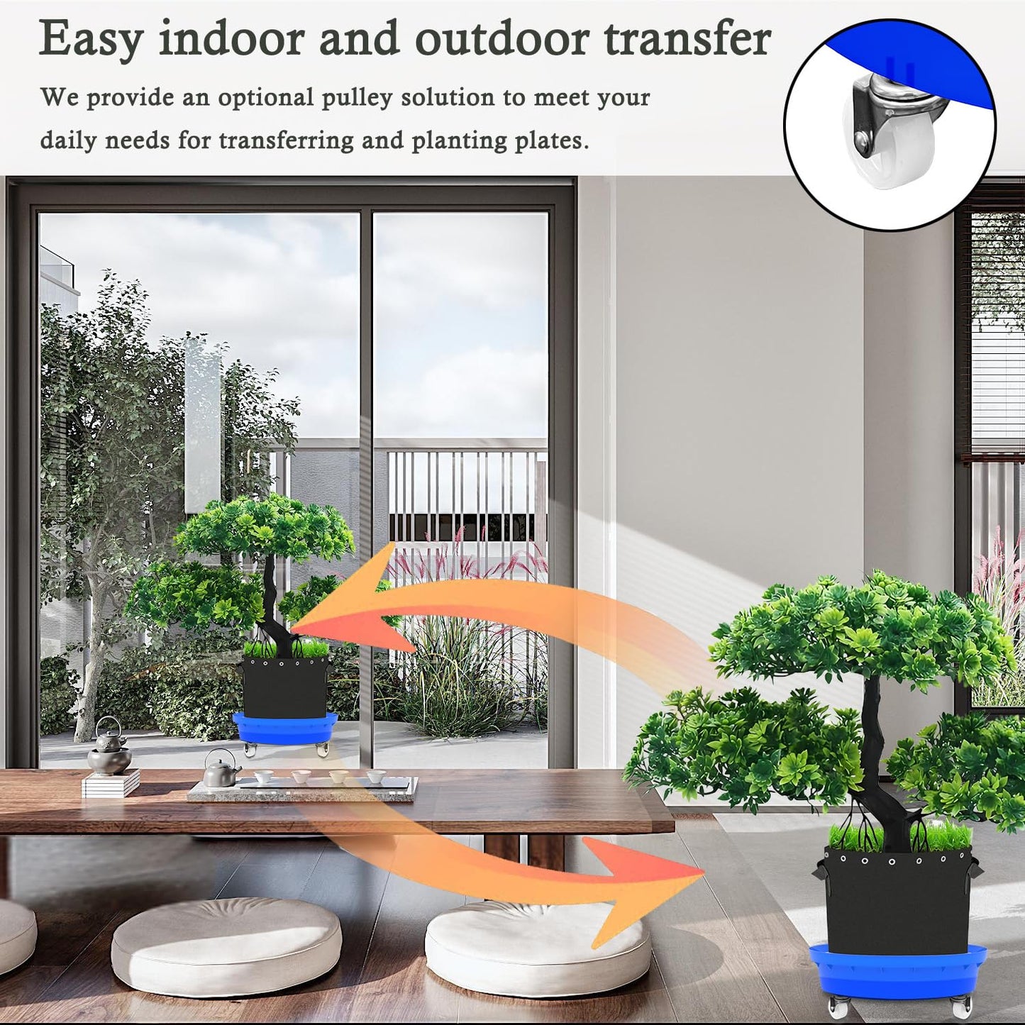 Molgoc Self-Watering Base with Visible Water Level,5-Pack,Keeps Leaves and Flying Insects Out,Maintains Water Quality, Equipped with Rollers for Easy Movement and Rotation, Blue.