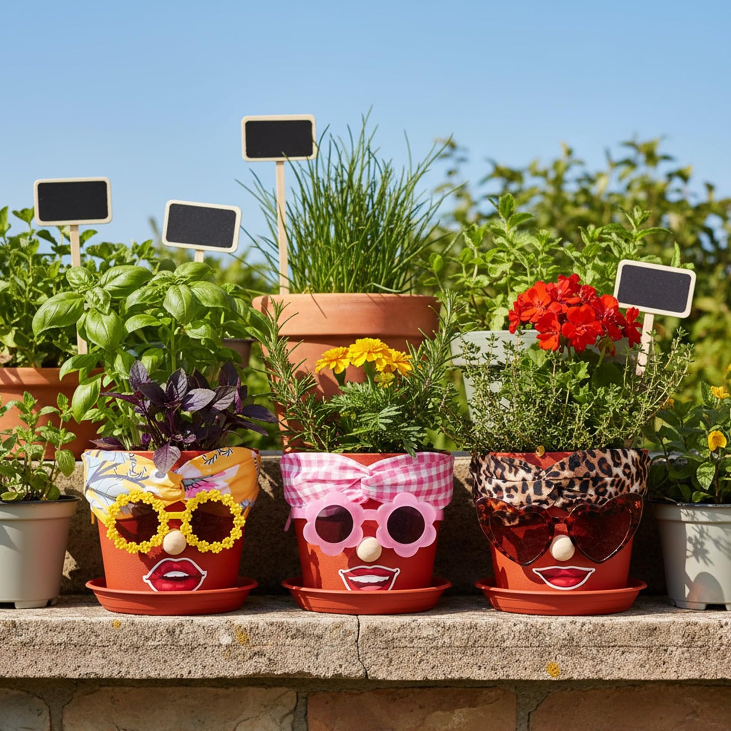 SiliFine 6 Sets Funny Plastic Pots for Crafts Lady Face Flowerpots Include 6.6 Inch Planters Hair Band Decorative Glasses Wood Particle Lip Stickers Glue Points for DIY Crafts Garden Decor