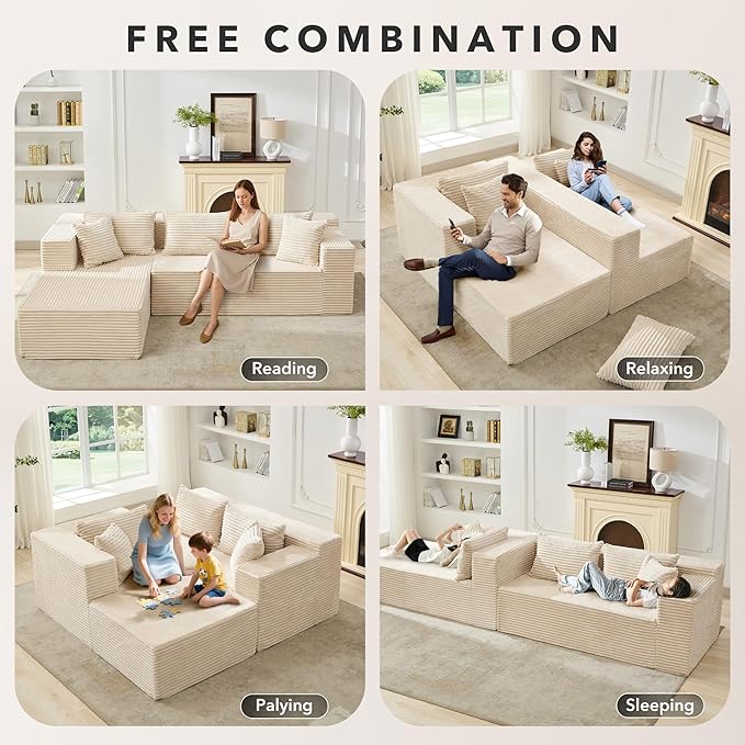 Hetoy Oversized L Shape Modular Sofa, Soft Modular Sectional Couch