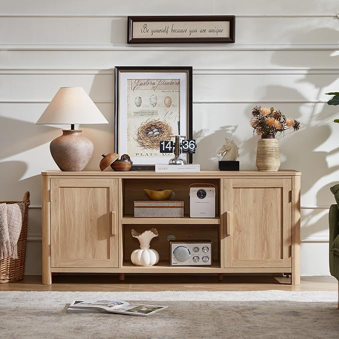 Joaxswe Farmhouse 55" Entertainment Center, Natural Oak Tv Stand
