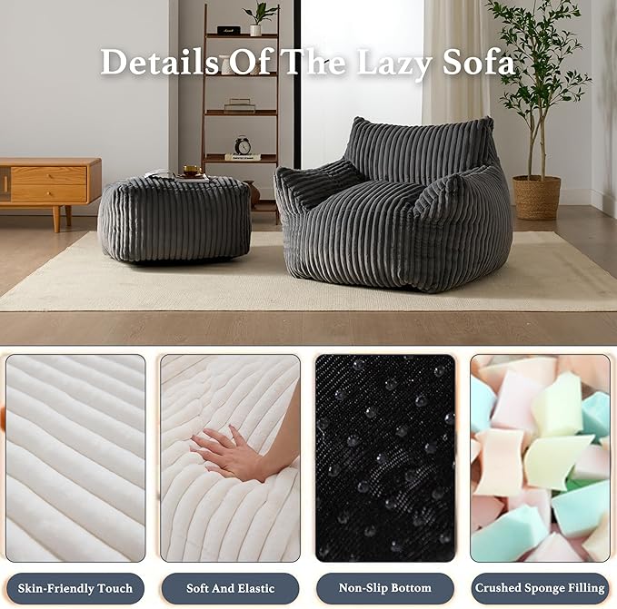 Gericco Oversized Bean Bag Chaise Lounge Chair Indoor