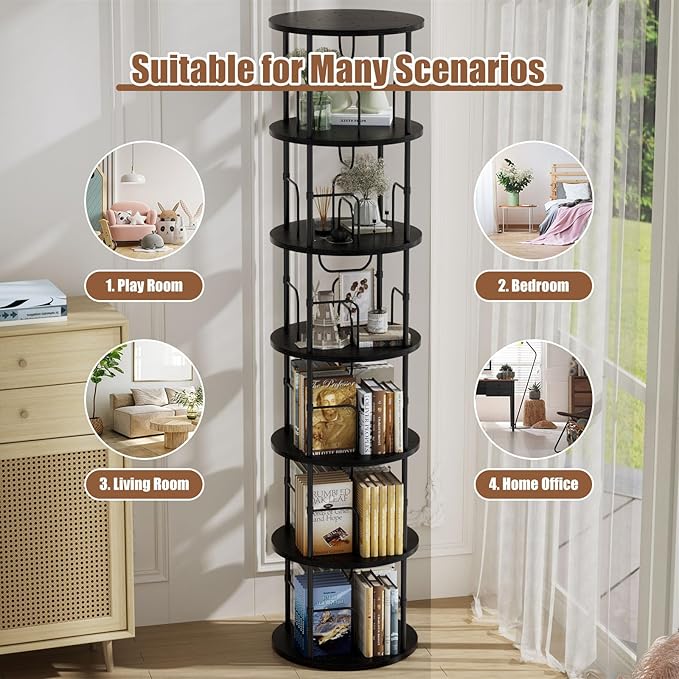 ALLSTAND 6 Tier Rotating Bookshelf, 360 ° Display Stackable Spinning Bookshelf