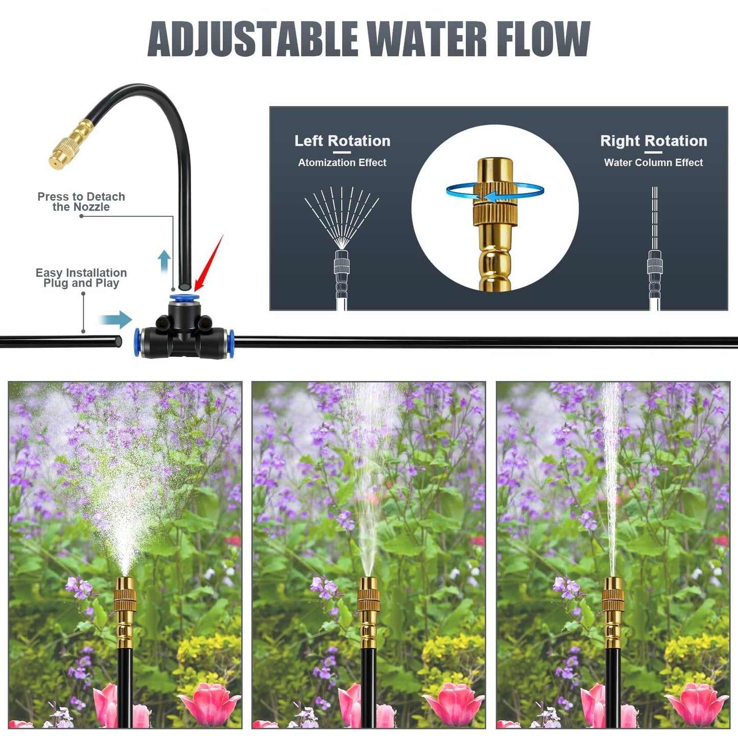 100ft Drip Irrigation System, Automatic Garden Watering System with 25 Adjustable Sprinkler Nozzles, Irrigation Hose Kit for Yard, Lawn, Plants, Atomizing System