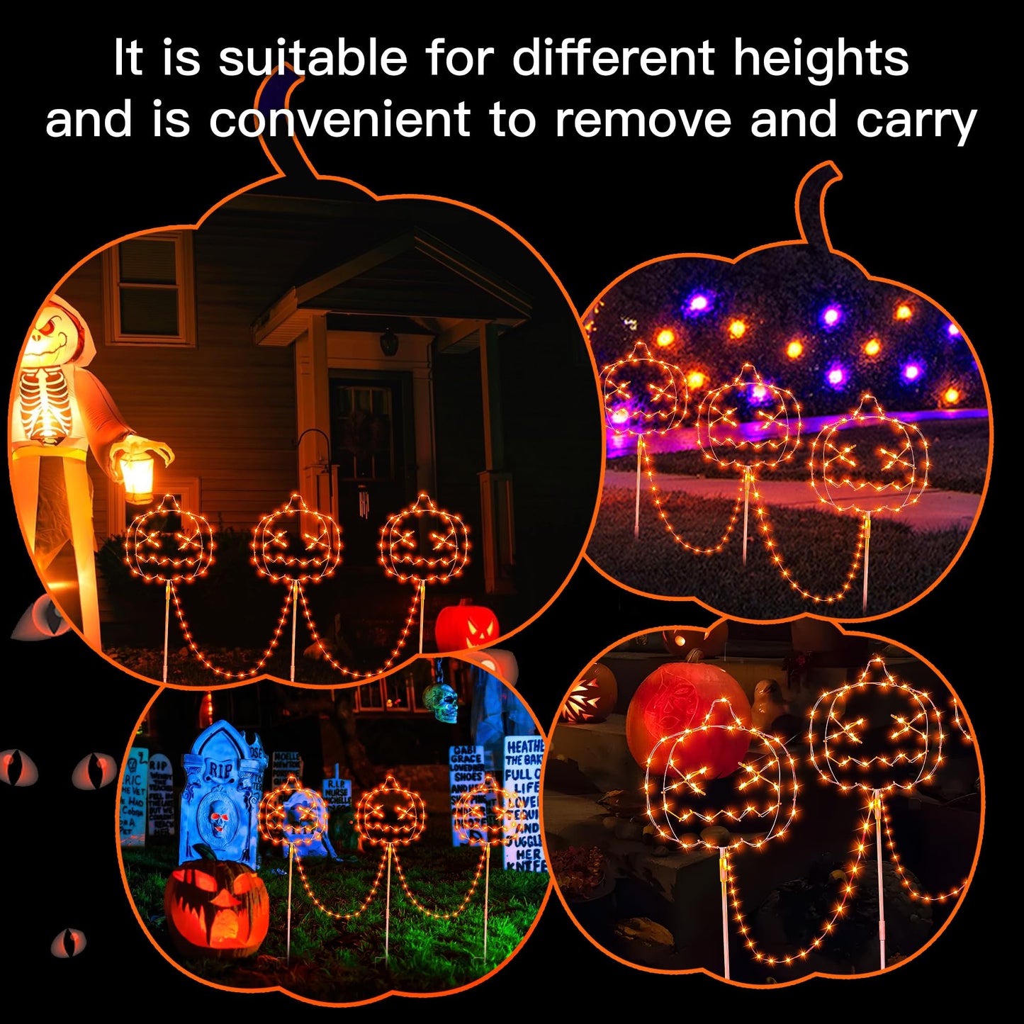 Halloween Walkway Lights,3PACK Hopolon Pumpkin Lights Halloween Decorations Outdoor Light Orange Plug-in Pumpkin Stake Light Pathway with IP44 Waterproof, 8Modes for Holiday Home Garden Yard Decor