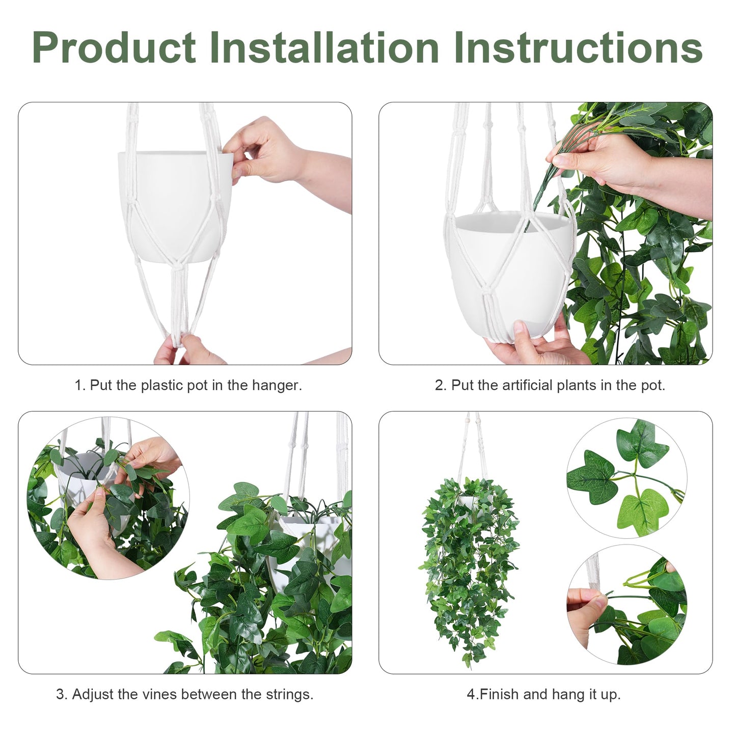 DREAMLOOM 2 Packs Fake Hanging Plants with Pots, Artificial Ivy Hanging Plants with Macrame Hanger for Indoor Decor, Fake Hanging Vines Faux Greenery for Home Kitchen Office