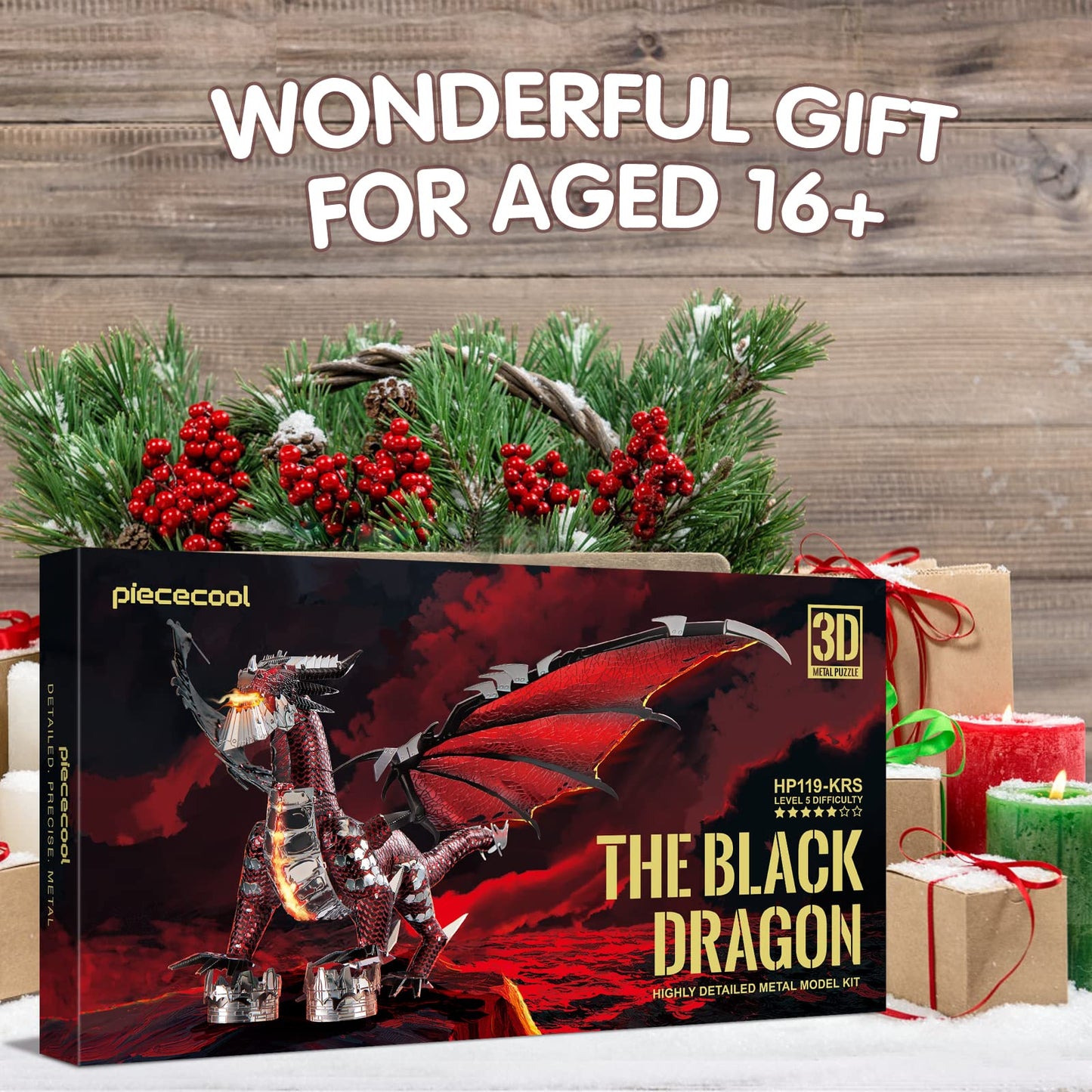 Piececool Black Dragon King 3D Metal Model Building Kits with DIY Tools Set, Challenging 3D Metal Puzzles for Family Time, Great Christmas Birthday New Year Gifts