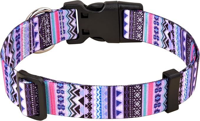 Mihqy Dog Collar with Bohemia Floral Tribal Geometric Patterns - Soft Ethnic Style Collar Adjustable for Small Medium Large Dogs(Purple Bohemia,XS)