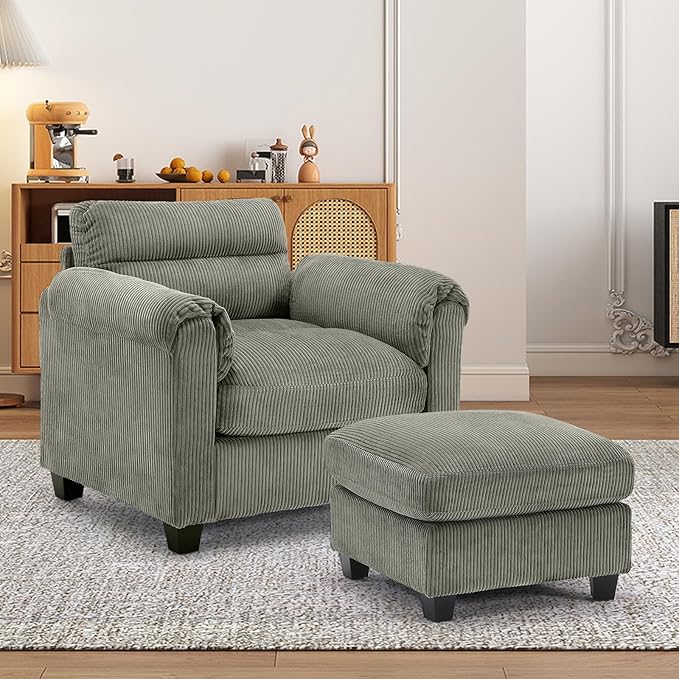 HAOMARKETS Corduroy 2-Piece Sofa Set, Upholstered Ottoman and Accent Chair Sofa