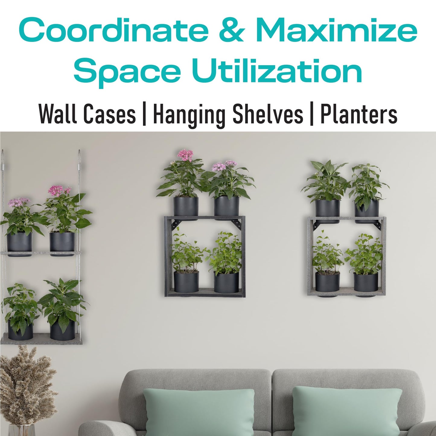 Vioscapes Urban Garden Decor with Pots Included, Hanging Planters for Indoor Outdoor Plants, Hanging Flowerpots, Wall Hanging Plant Holder Window Plant Shelves (Stone Gray, Combo)