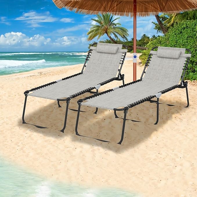 GYMAX Lounge Chair for Outside, 440lbs 27” Oversize Folding Beach Tanning