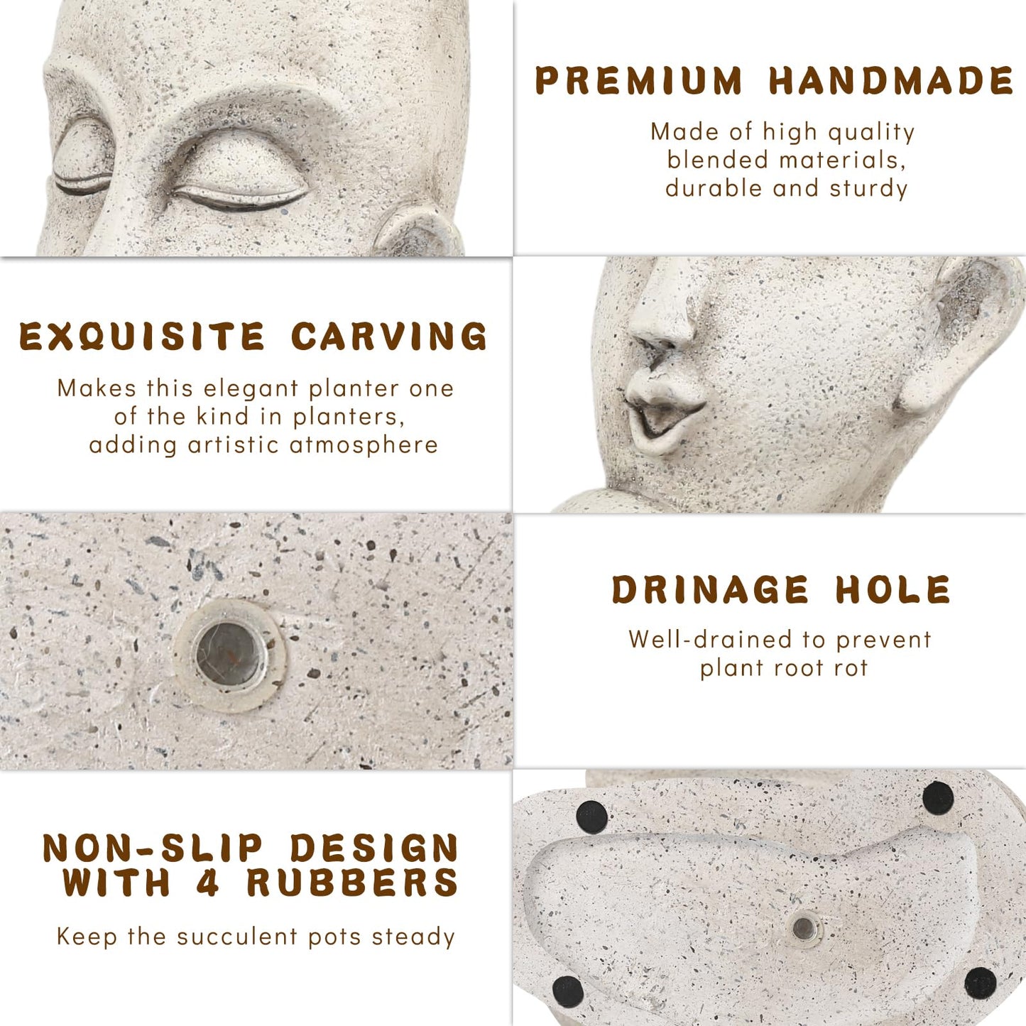 FIMOFIDRE Face Head Planter Pots for Indoor Outdoor Plants Large Flower Pots Unique Succulent Planter with Drainage Hole Creative Lady Pot Resin Women Statue Vase Garden Decor- 11.4 x 8.7 x 5.5 Inch
