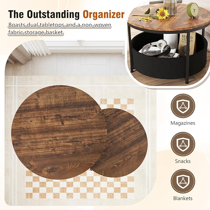 Tangkula Round Nesting Coffee Table Set of 2, Wooden Center End Table