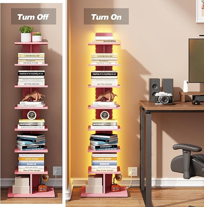 TUTOTAK Narrow Bookshelf, 8-Tier Bookcase
