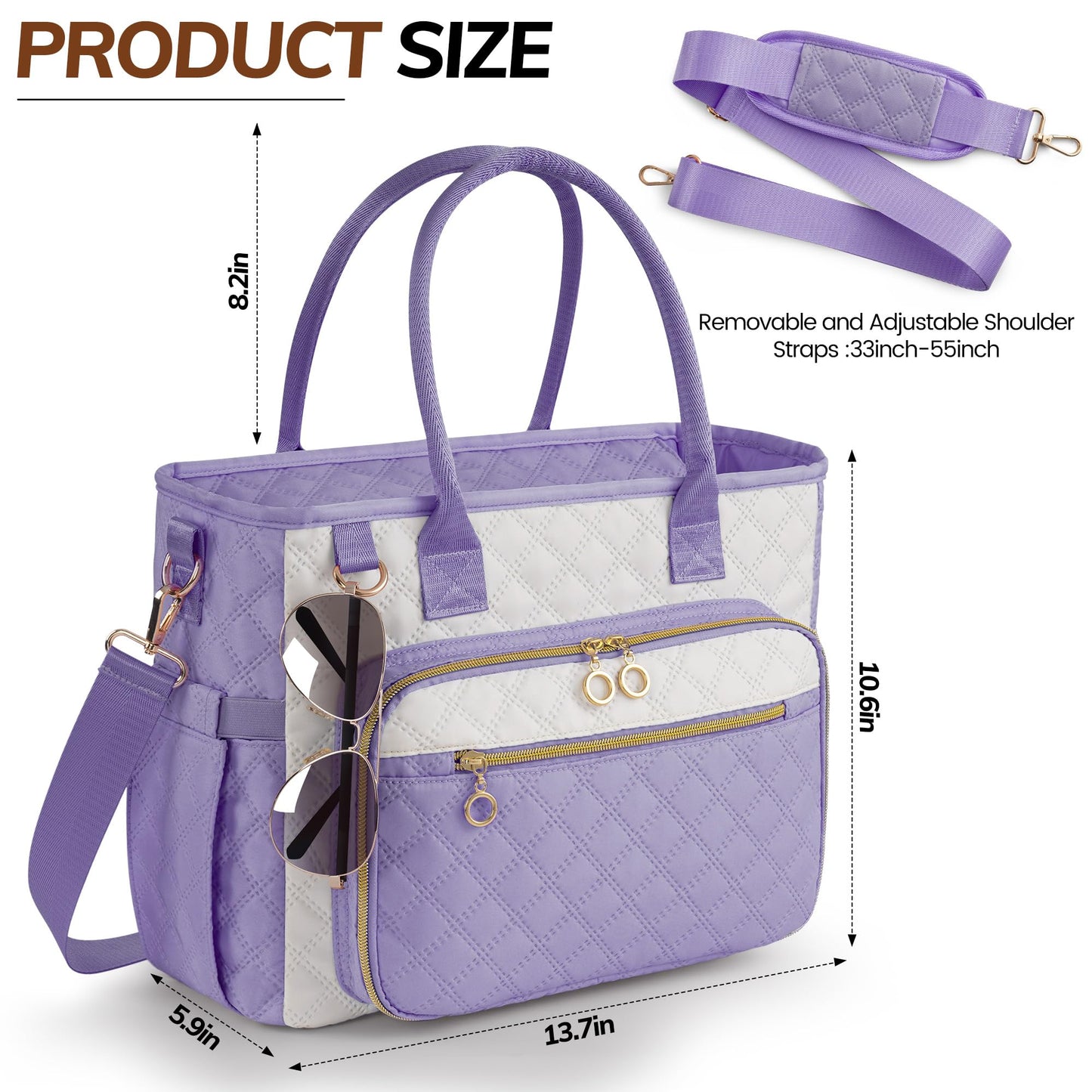 Large Bible Bag with Bible Cover Case for Women，Church Tote Bag Travel Bag Diaper Bag with Shoulder Strap for Teachers, Nurses, Moms, Bible Lovers (Purple
