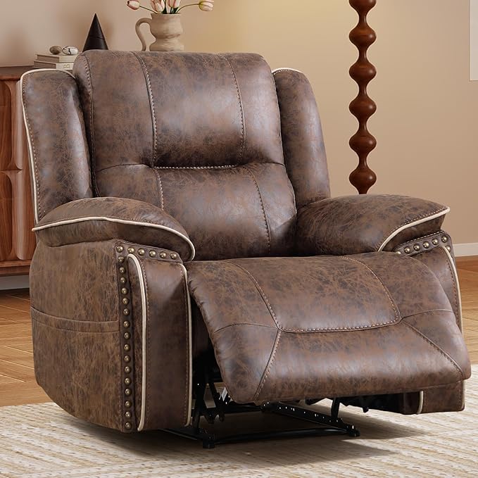 EBELLO Faux Leather Manual Recliner Chair, 1 Seater Reclining Sofa Chair
