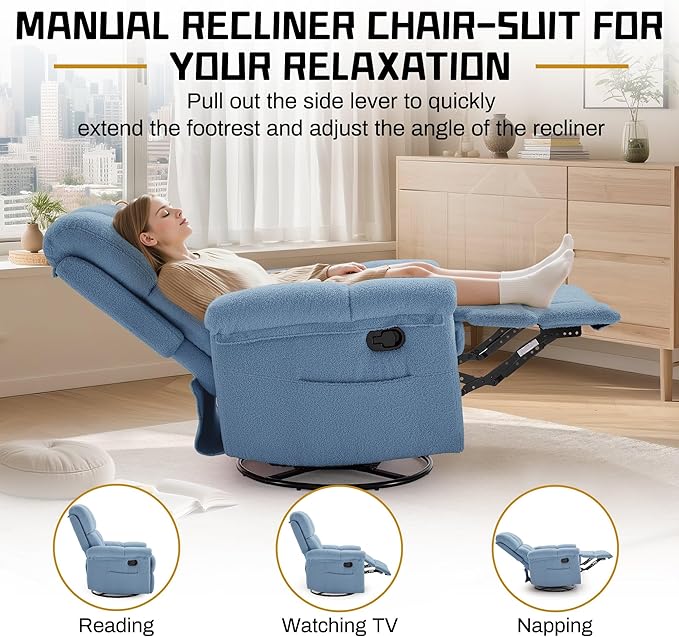 Korser Recliner Chair, Swivel Rocker Recliner Chair