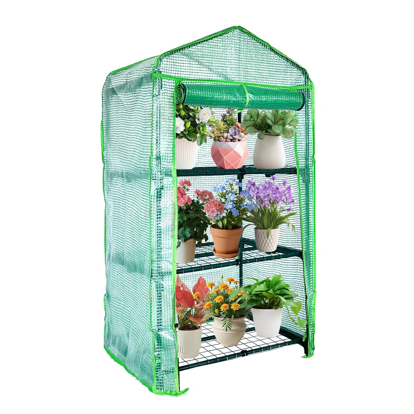 GreenGiggle 3 Tier Mini Indoor Greenhouse,27"x19"x49" Greenhouse for Indoors&greenhouses for Outdoors with PE Cover and Roll-Up Zipper Door