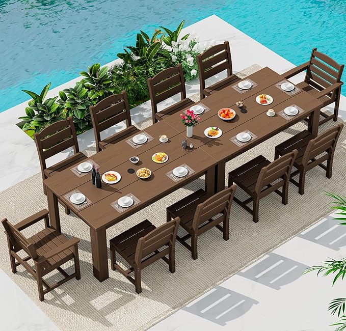 SERWALL HDPE Dining Set for 10 – 2 Tables, 8 Armless + 2 Armchairs. Includes 10