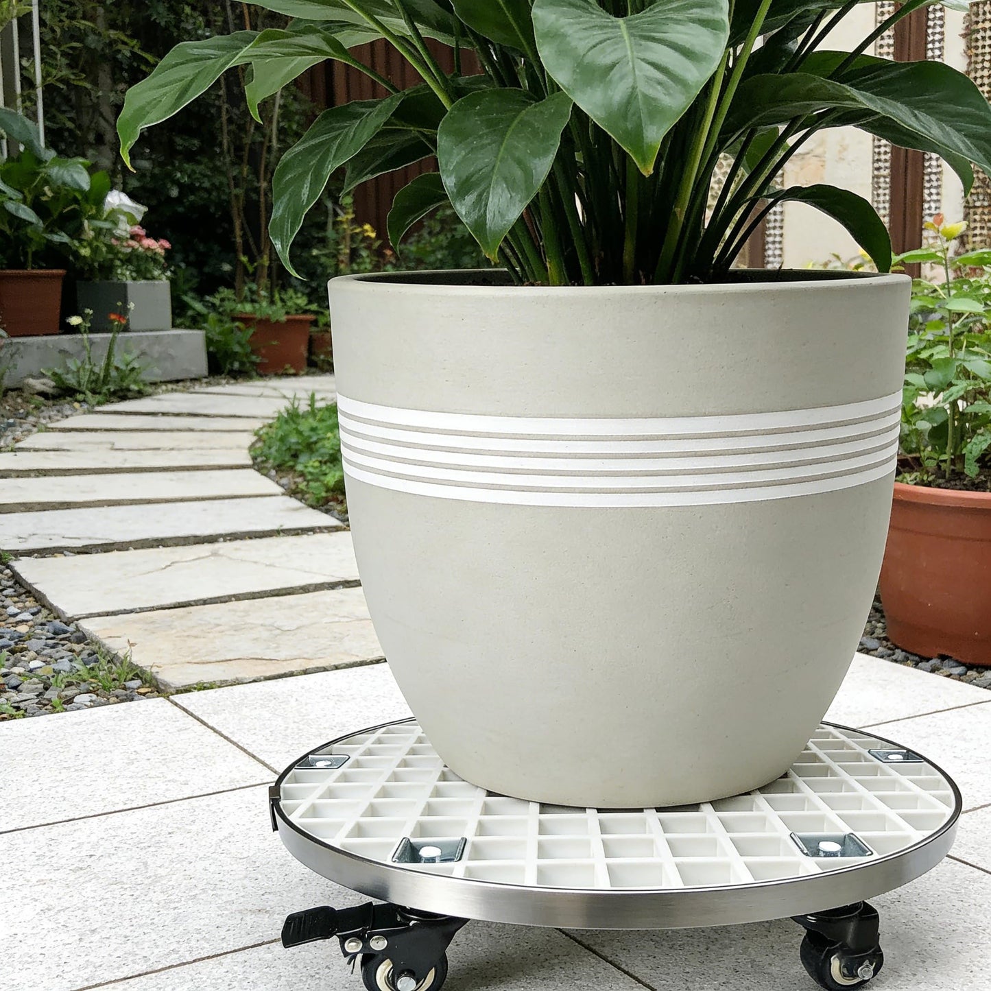 ARTLINE Heavy Duty Rolling Plant Stand with Lock Wheels - 23" Planter Caddy Roller Base for Large Potted Trees up to 800lbs - Indoor Outdoor Plant Dolly for Moving Heavy Items - White