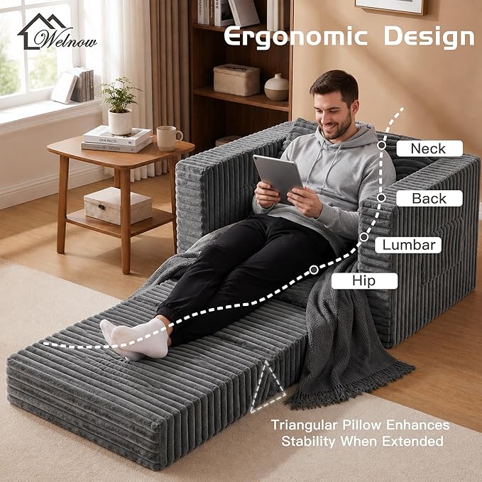 Welnow Folding Sofa Bed with Pillow, Convertible 2-in-1 Sleeper Chair
