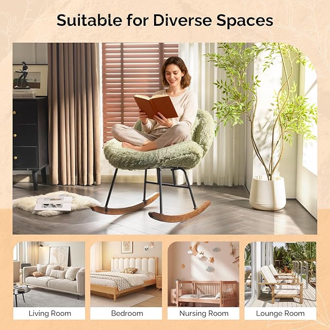 VINGLI 25.6" Extra Wide Criss Cross Nursery Rocking Chair, Cute Curved 115°