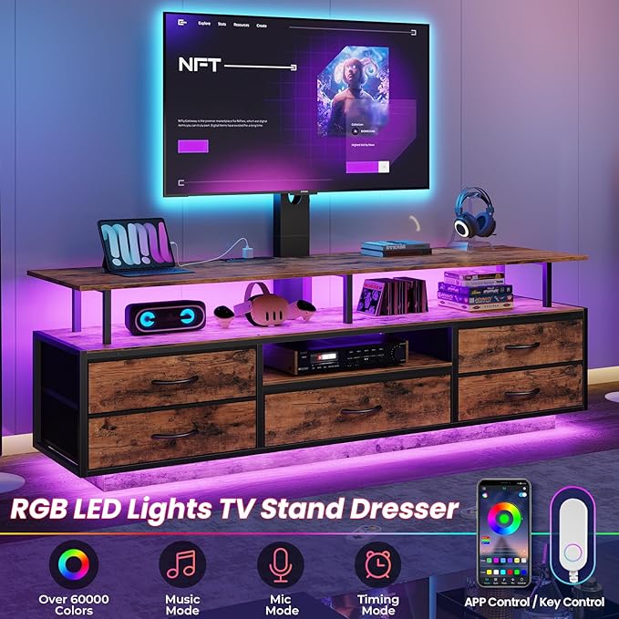 BTHFST TV Stand with Mount for 45/55/65/70 inch TVs, 51.2" LED TV Stand with