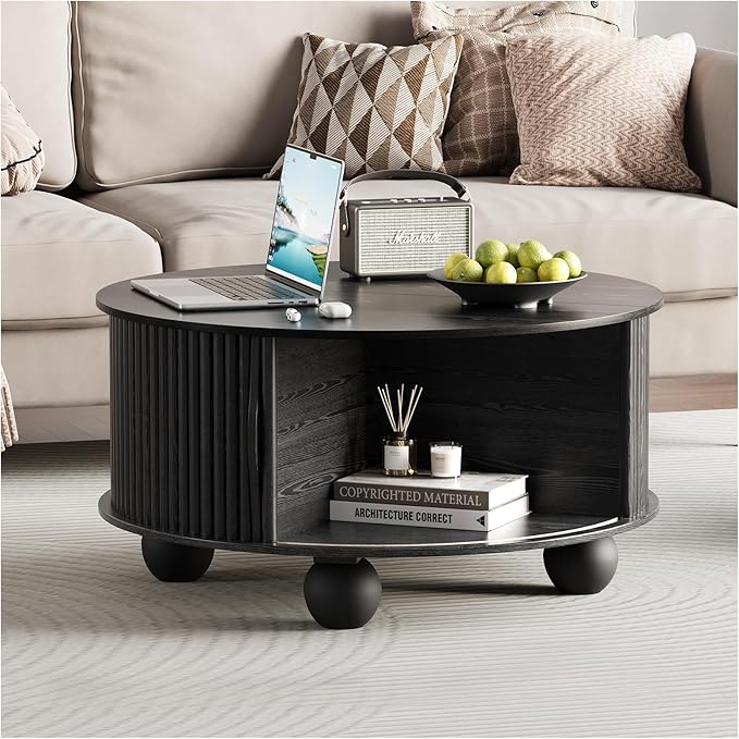 JOINICE Black Round Coffee Table