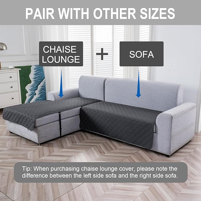 Genina L Shape Couch Cover, Sectional Couch Chaise Covers, Waterproof Washable