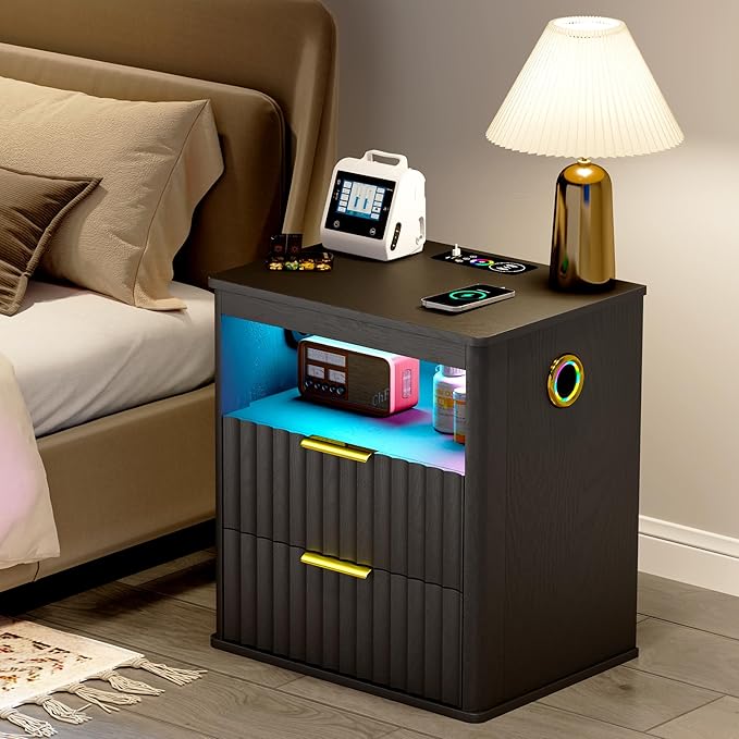 WOOVIVS Modern NightStand with Smart Human Sensor Lights, Bedside Table