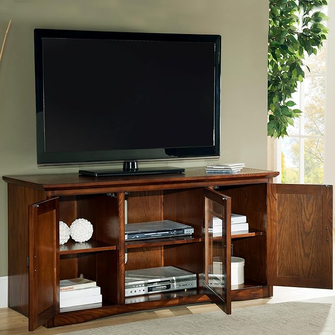 Leick Home 82350 Solid Wood Mission Oak Three Door TV Stand