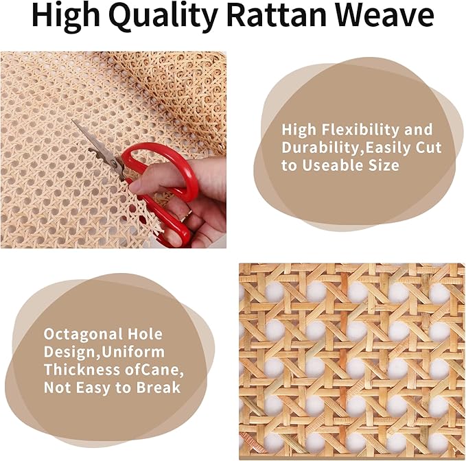 24" Width Natural Cane Webbing 5Feet, Rattan Webbing Roll